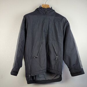 Gap Mens Vintage 90s Hooded 1/4 Zip Anorak Jacket Size S Black Gray Fleece Lined